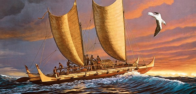 Without the technology we have today, Polynesian voyagers used a range of wayfinding techniques to help guide them and determine their position at sea. Image: Herb Kane Heritage Trust.