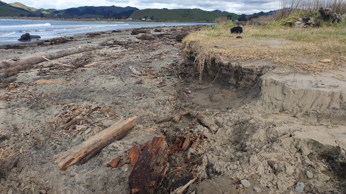 Storm surges push seawater onto the shore, causing damage and flooding coastal areas. Image: LEARNZ.